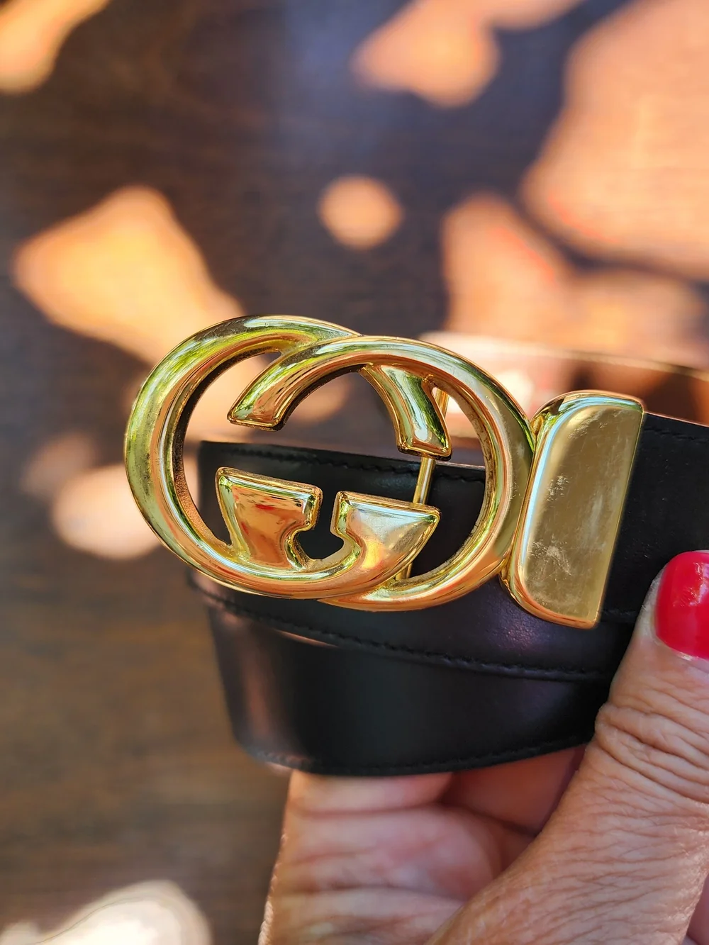 Gucci Double G Black Leather Belt Gold GG Buckle Size 38